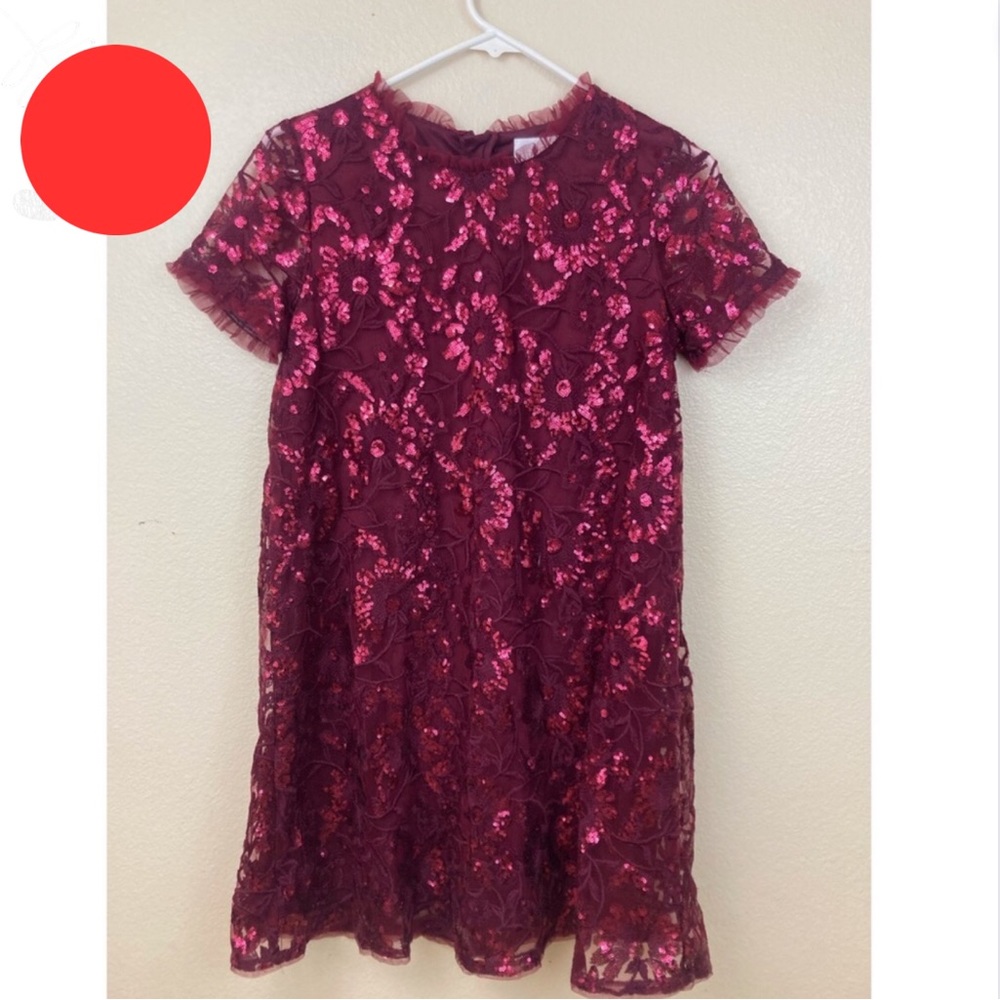 🔴 FINAL PRICE 🔴 BCBGirls A Line Red Floral Mini Sequin Lace Ruffle Dress